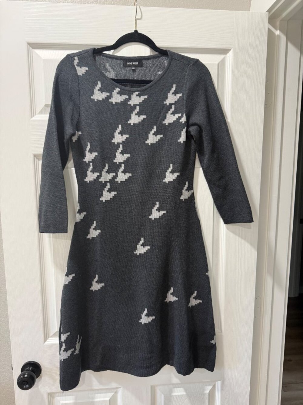 Nine West Gray Knit Dress with Bird Pattern Size S